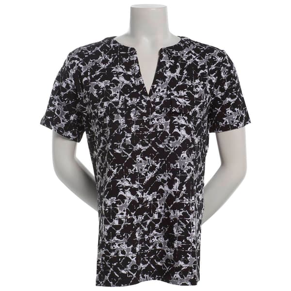 Womens Hasting & Smith Short Sleeve Tie Dye Split Neck Tee - image 