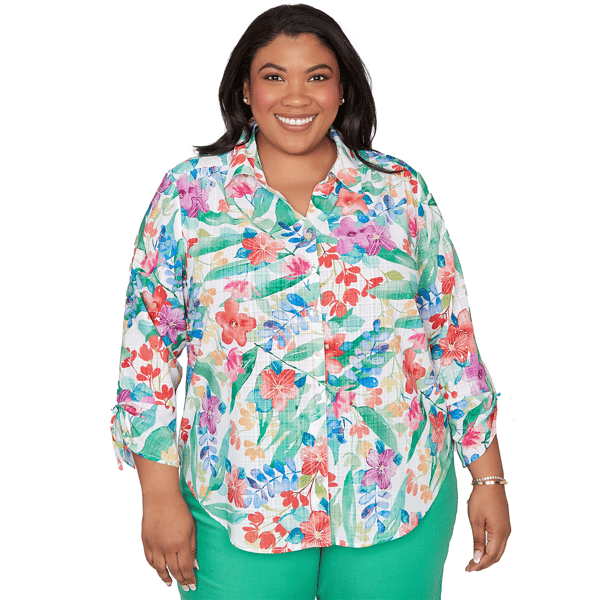 Plus Size Alfred Dunner Resort Living Tropical Print Tie Sleeve - image 