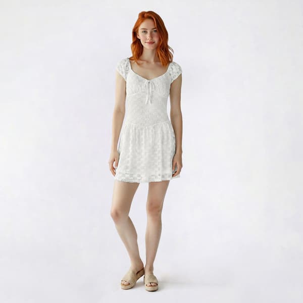 Juniors No Comment Floral Lace Front Tie Drop Waist Skater Dress