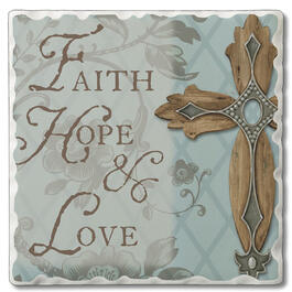 Thirstystone 4pk. Faith Hope Love Cross Square Coasters Set
