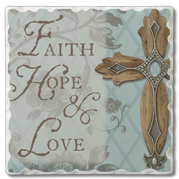 Thirstystone 4pk. Faith Hope Love Cross Square Coasters Set - image 