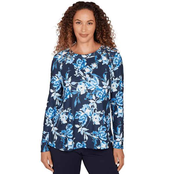Womens Emaline Golden Nautica Long Sleeve Crew Neck Top With Lac - image 