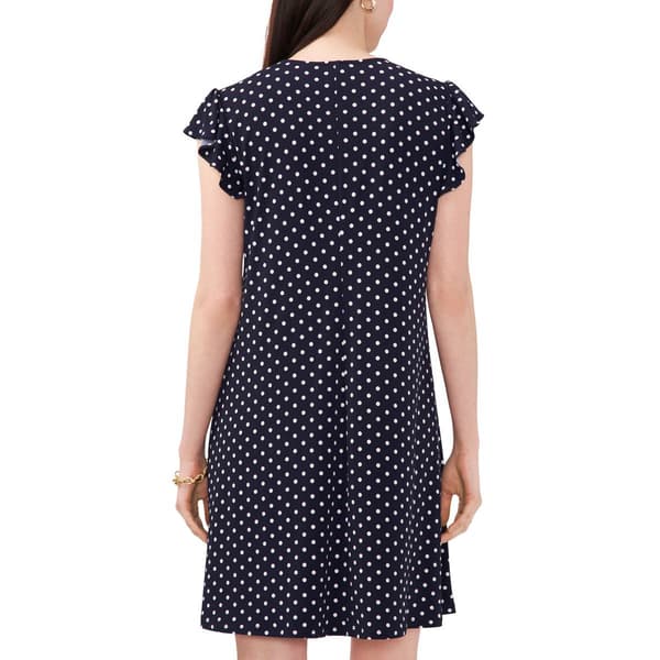 Womens MSK Flutter Sleeve V Neck Dots A-Line Dress