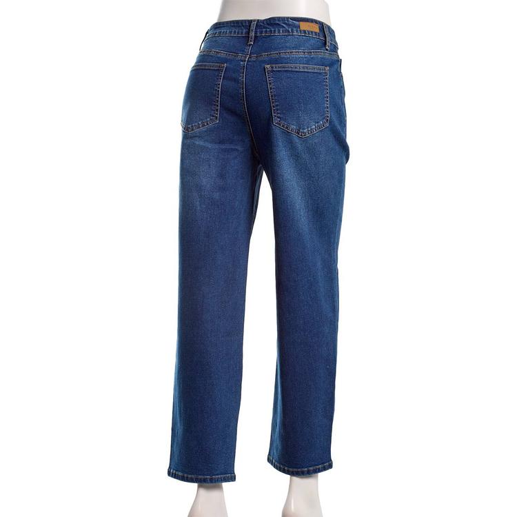 Womens Bleu Denim Barrel Leg Patch Pocket Jeans