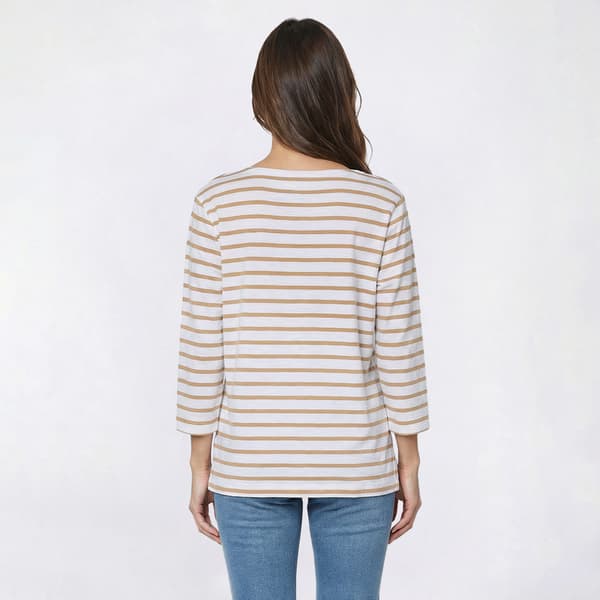 Womens LANDS’ END® 3/4 Sleeve Stripe Boat Neck Tee