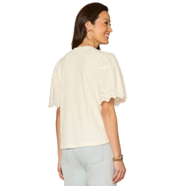Womens Democracy Short Scallop Eyelet Sleeve Blouse