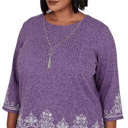 Plus Size Alfred Dunner Vail 3/4 Sleeve Soutache Border Sweater
