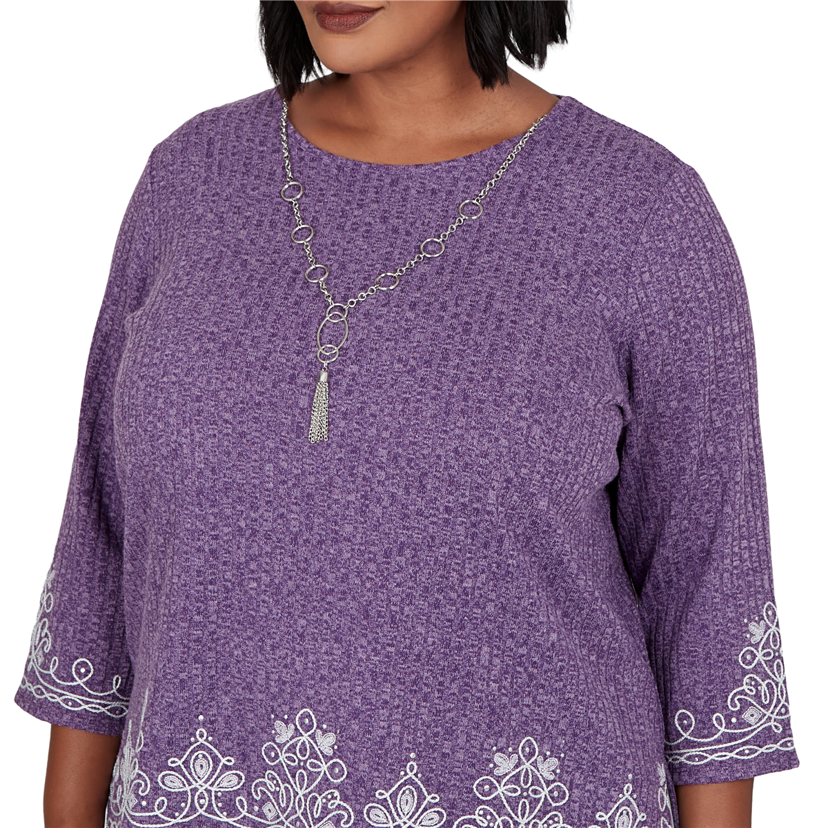 Plus Size Alfred Dunner Vail 3/4 Sleeve Soutache Border Sweater