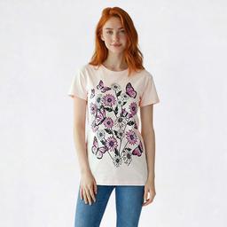 Juniors Attitude Not Included Floral Butterfly Moon Graphic Tee