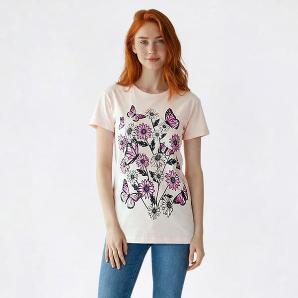 Juniors Attitude Not Included Floral Butterfly Moon Graphic Tee - image 