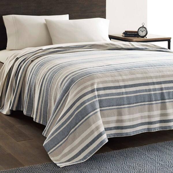 Eddie Bauer Striped Herringbone Blue Throw Blanket - image 