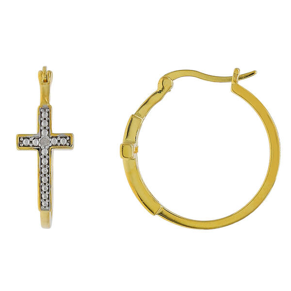 Gianni Argento Gold over Silver Cross Hoop Earrings - image 