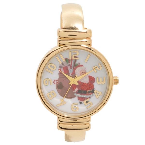 Gold-Tone Expansion Band Watch w/Santa Motif Dial - PT10164A - image 