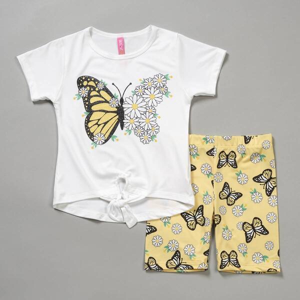 Girls &#40;4-6x&#41; Dream Star 2pc Butterfly Top & Daisy Bike Shorts Set - image 