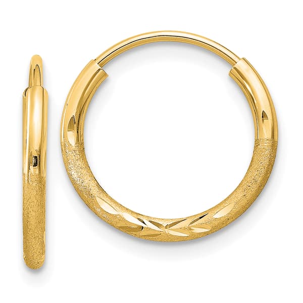 Gold Classics&#40;tm&#41; 12mm. 14kt. Satin Diamond Cut Hoop Earrings - image 