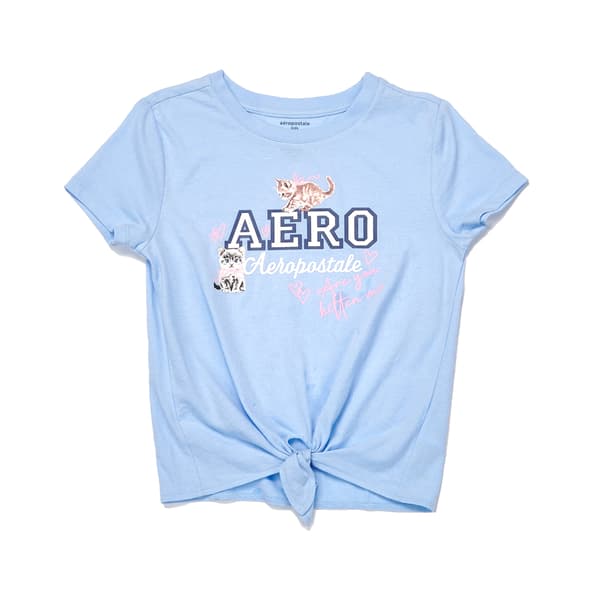 Girls (7-16) Aeropostale Short Sleeve Tie Front Kitten Tee