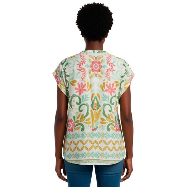 Womens Cocomo Short Sleeve Floral Geometric Blouse