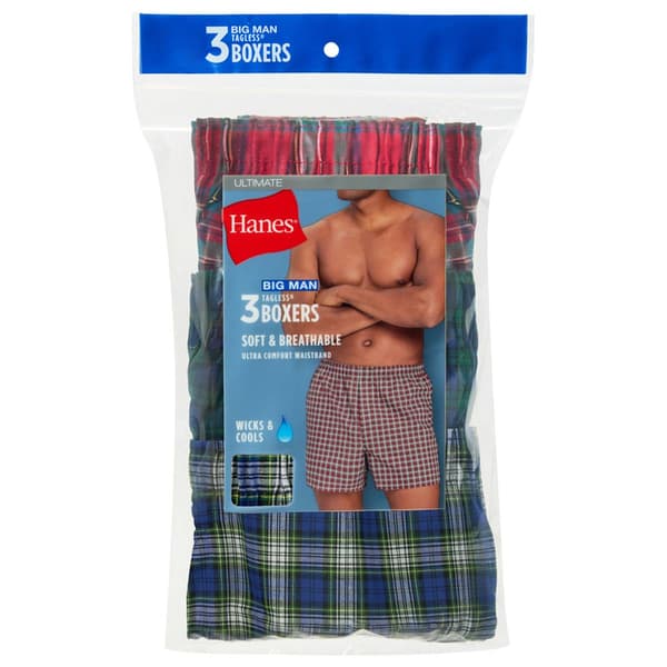 Mens Big & Tall Hanes Ultimate® Woven Boxers - Black/Red/Blue