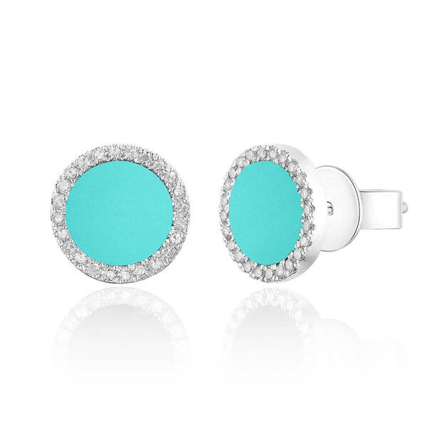Diamond Classics&#40;tm&#41; 14kt. Turquoise Disc Stud Earrings - image 