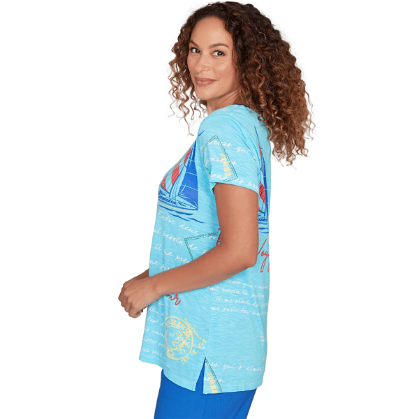 Womens Ruby Rd. Set Sail Short Sleeve Bon Voyage Graphic Tee
