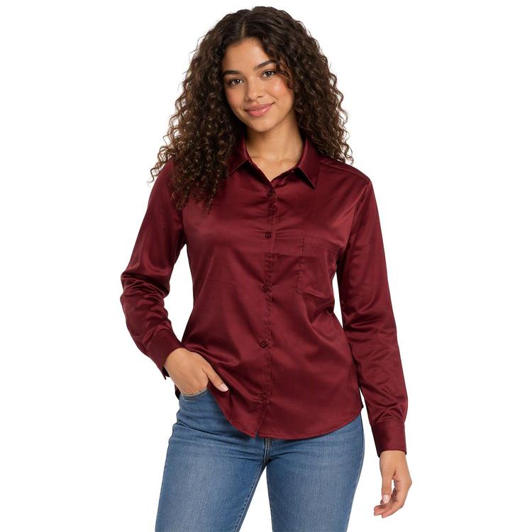 Juniors Love Tree Satin Oversized Button Up Shirt