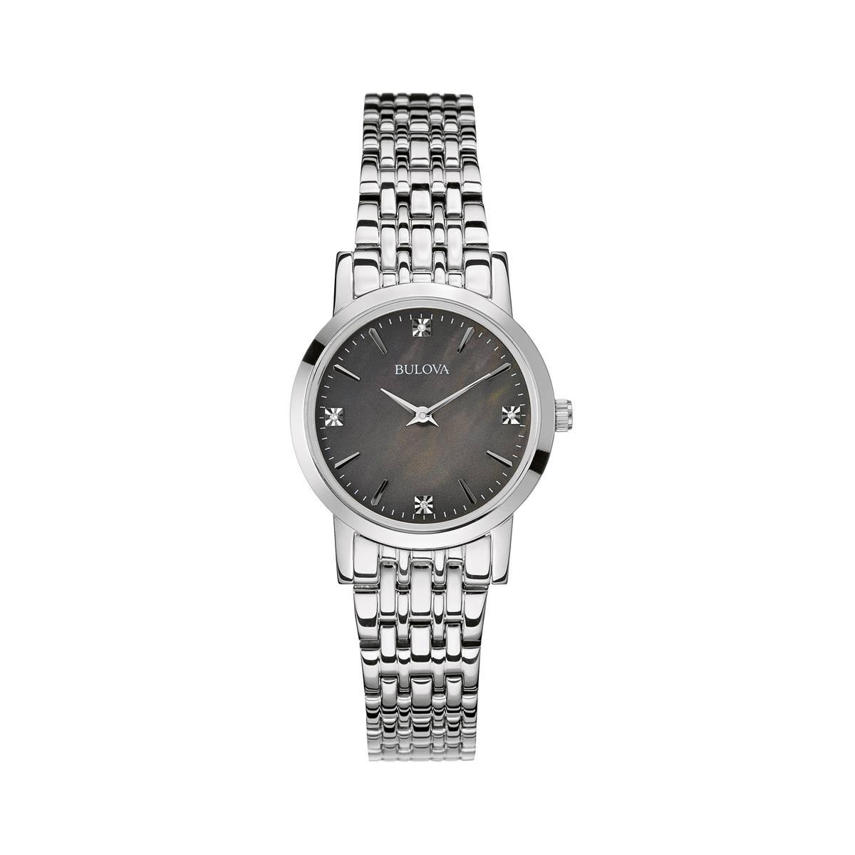 Womens Bulova Classic Diamond Stainless Black Dial Watch -...