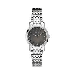 Womens Bulova Classic Diamond Stainless Black Dial Watch - 96P148