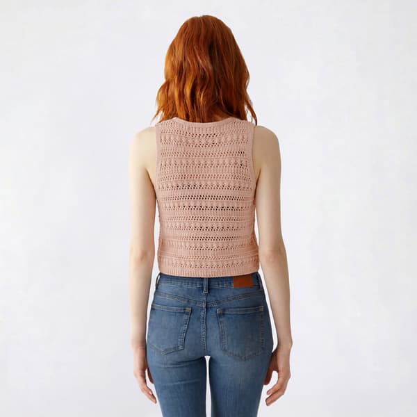 Juniors Pink Rose Sleeveless V Neck Crochet 3 Tie Vest