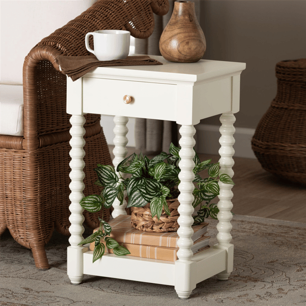 Baxton Studio Terentia Nightstand with Bobbin Legs