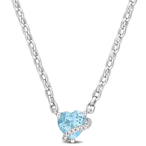 Sterling Silver Blue Topaz-Sky & Diamond Accent Heart Pendant - image 