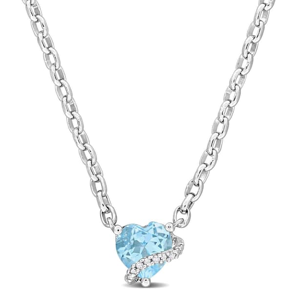 Sterling Silver Blue Topaz-Sky & Diamond Accent Heart Pendant - image 
