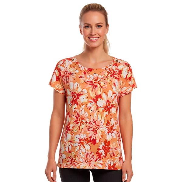 Petite Emily Daniels Button Shoulder Floral Disco Dot Blouse - image 