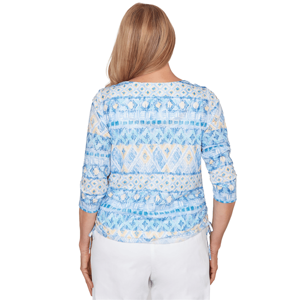 Womens Alfred Dunner Classics 3/4 Sleeve Side Tie Ikat Blouse
