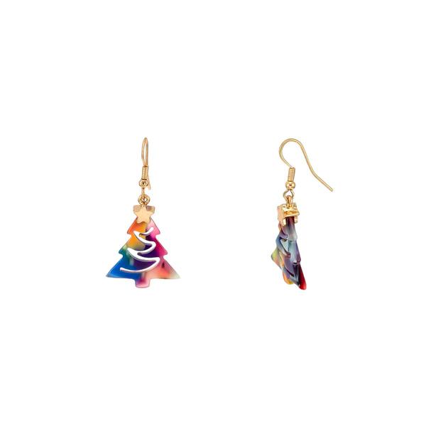 Gold-Tone 1.5in. Lucite Christmas Tree Earrings - image 