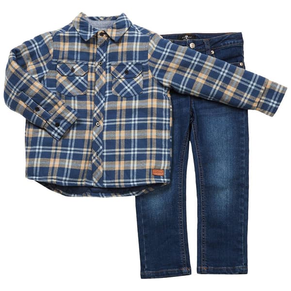 Toddler Boy 7 For All Mankind&#174; Plaid Shacket & Jeans Set