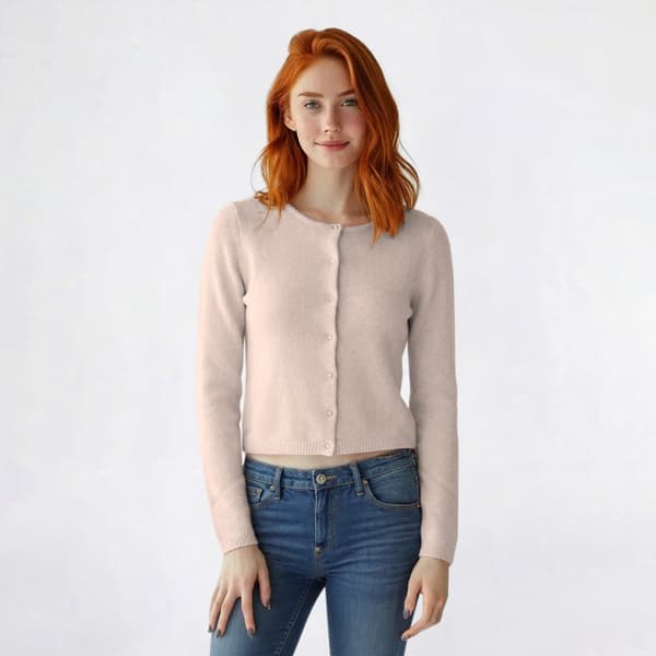 Juniors Pink Rose Cloud Mossy Pearl Button Front Cardigan - image 