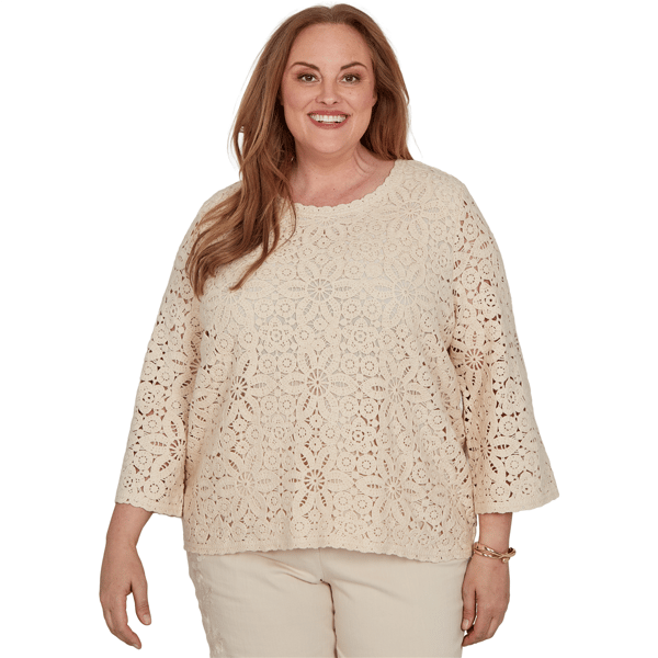 Plus Size Alfred Dunner Camden Market Floral Crochet Blouse