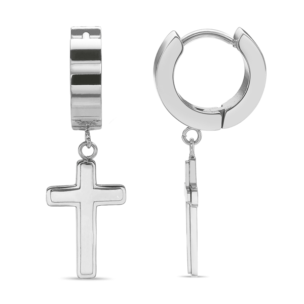 Mens Lynx Stainless Steel Cross Hoop Earrings
