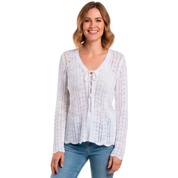 Petite Architect(R) Long Sleeve Tie Front Crochet Cardigan - image 