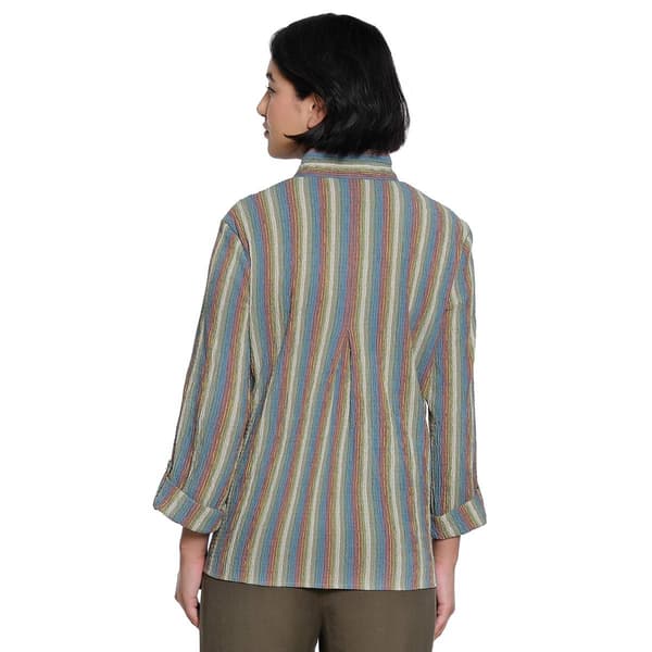 Womens Ali Miles 3/4 Sleeve Textured Yarn Dye Stripe Blouse