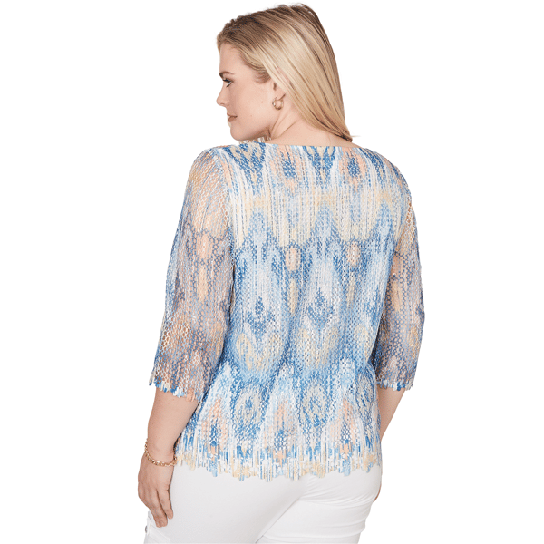 Petite Alfred Dunner Out Of The Blue Scallop Trim Ikat Blouse