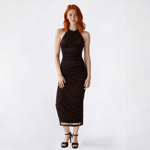 Juniors Madden Girl Mesh Rhinestone High Neck Twist Back Dress