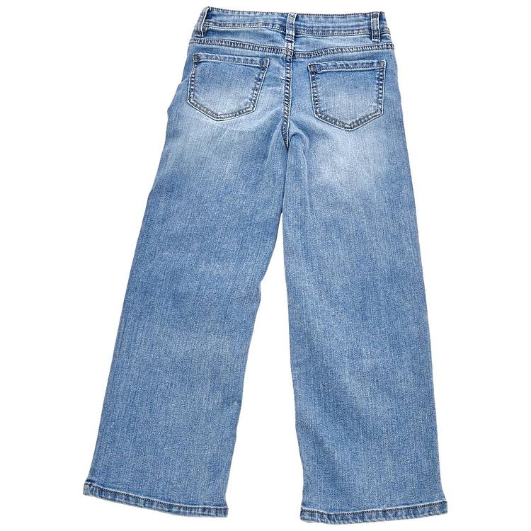 Girls (7-14) Blue Spice Shadow Patch/Rhinestone Wide Leg Jeans
