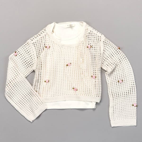 Girls (7-16) No Comment Long Sleeve Rose Mesh 2Fer Top & Tank - image 