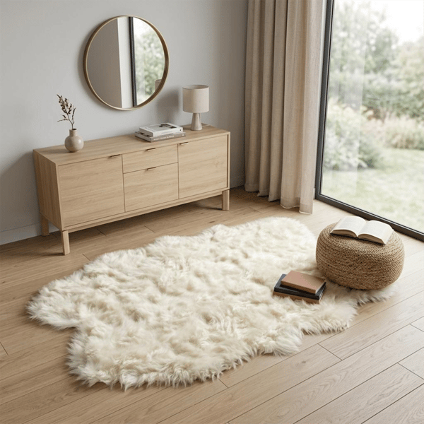 HomeRoots Off White Faux Sheepskin Washable Area Rug - image 