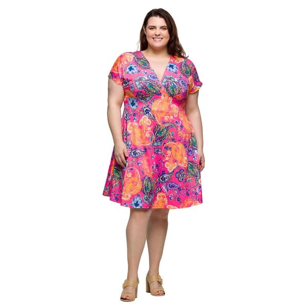 Plus Size 24/7 Comfort Apparel Pink Paisley Empire Waist Dress - image 