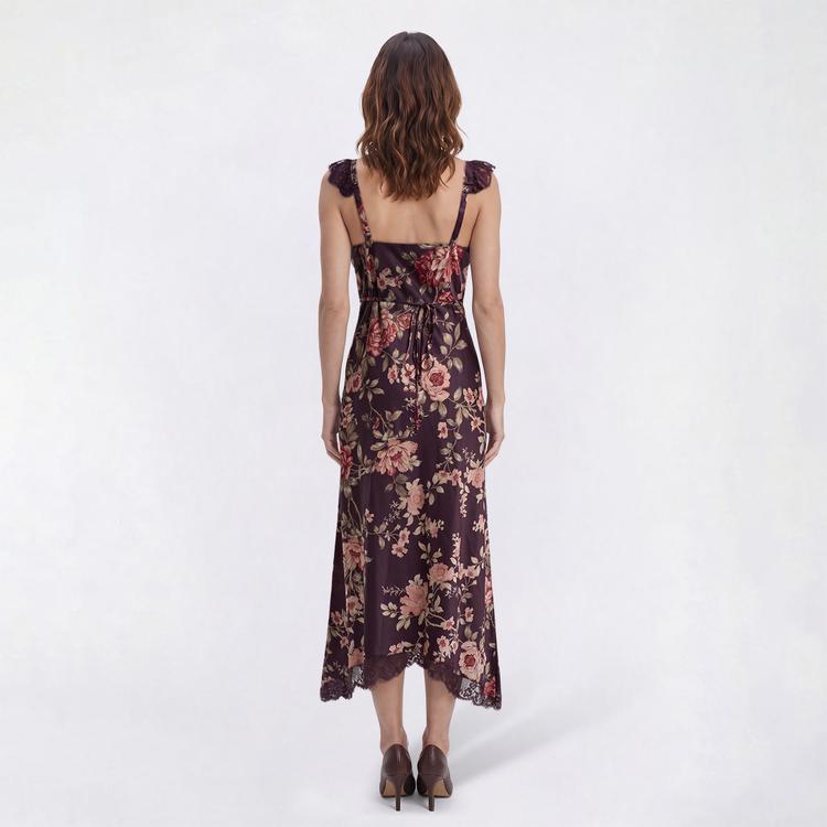 Womens Love & Piece Sleeveless Lace Trim Floral Midi Dress