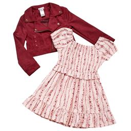 Girls (4-6x) Little Lass(R) 2pc. Floral Dress w/ Faux Suede Jacket