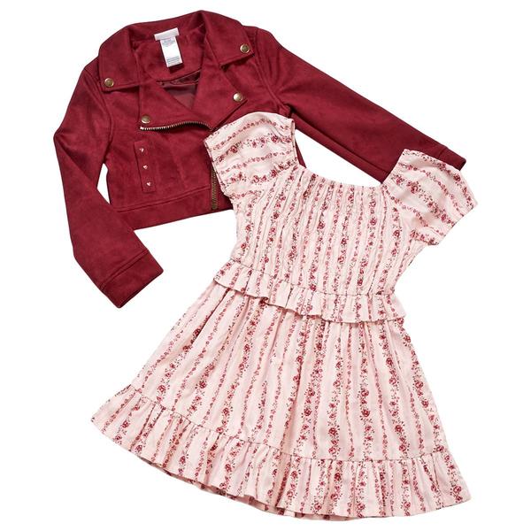 Girls (4-6x) Little Lass(R) 2pc. Floral Dress w/ Faux Suede Jacket