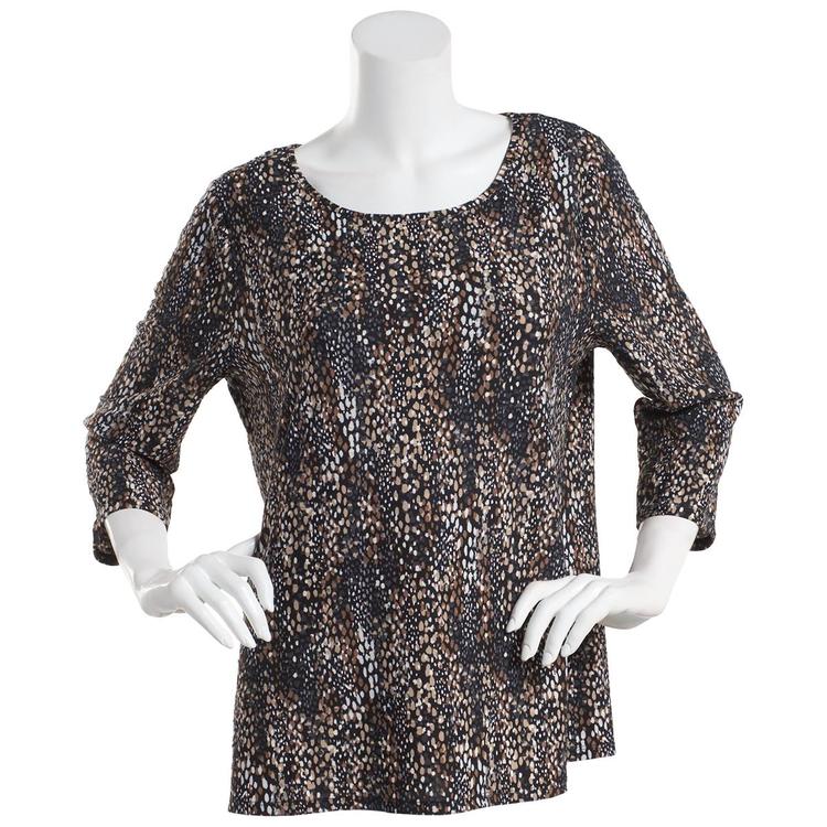 Womens Emily Daniels 3/4 Sleeve Abstract Dot Scoop Neck Blouse